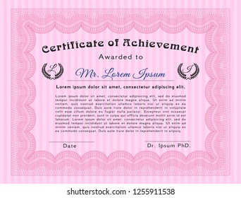 Pink Sample Diploma. Money style design. Detailed. With quality background. 