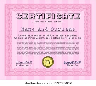 Pink Sample Diploma. Perfect design. Customizable, Easy to edit and change colors. With complex background. 