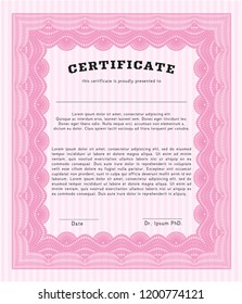 Pink Sample Diploma. Perfect design. Customizable, Easy to edit and change colors. With complex linear background. 