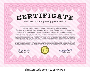 Pink Sample Diploma. Perfect design. Complex background. Vector illustration. 