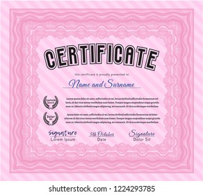 Pink Sample Diploma. Perfect design. Vector illustration. Printer friendly. 