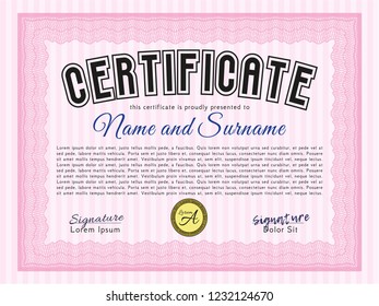 Pink Sample Diploma. Printer friendly. Nice design. Detailed. 