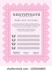 Pink Sample Diploma. Retro design. Printer friendly. Detailed. 