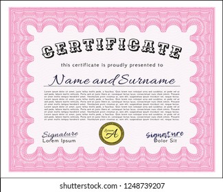 Pink Sample Diploma. Retro design. With background. Customizable, Easy to edit and change colors. 