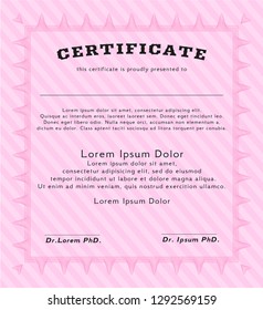 Pink Sample Diploma. Sophisticated design. Detailed. Easy to print. 