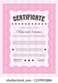 Pink Sample Diploma. Vector illustration. Easy to print. Money Pattern design. 