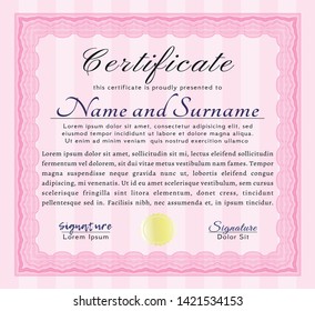 Pink Sample Diploma. Vector illustration. Complex background. Perfect design. 