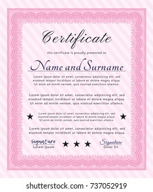 Pink Sample Diploma. Vector illustration. With linear background. Money style design. 
