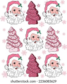 Pink Santa Claus With Christmas Tree Cakes