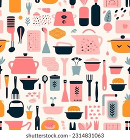 Pink Sap Green Grey Black Kitchen Gadgets: Geometric Abstract Scandinavian Design Seamless Pattern
