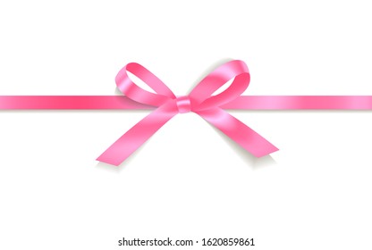 pink satin bows with horizontal ribbon isolated on white background. Vector holiday decoration.