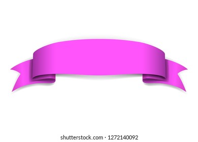 Pink satin empty ribbon. Blank banner. Design decoration ribbon element isolated on white background. Vintage retro banner style. Template guarantee product Vector illustration