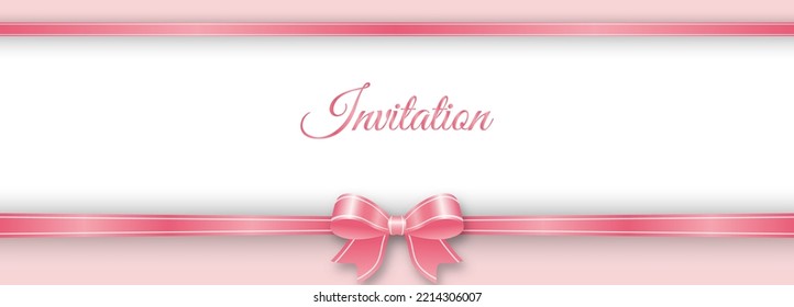 Pink satin ribbon with a bow. Template for background, greeting card, banner, greeting card, poster, invitation and creative design. Flat style.