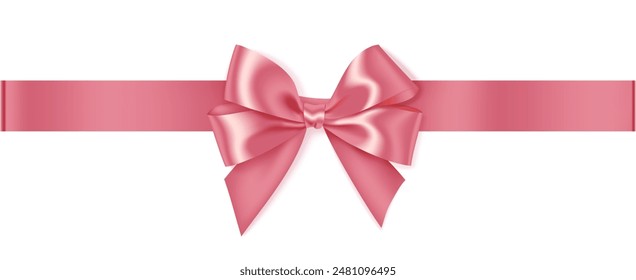 Pink satin ribbon with bow. Vector Illustration