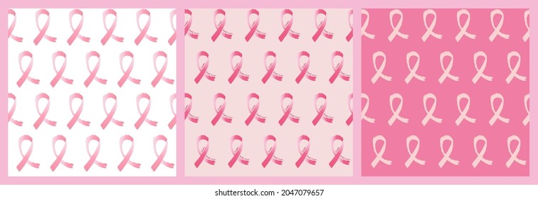 Rosa Satin Band nahtlos Muster. Brustkrebs-Bewusstseinskonzept für Tapeten, Decken, Karte, Hintergrund, medizinische Präsentation, Gesundheitskonzept oder sonstige Verwendung. Handgezeichnete Vektorgrafik. Set 