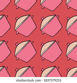 Pink saucepan  ,seamless pattern on red background.