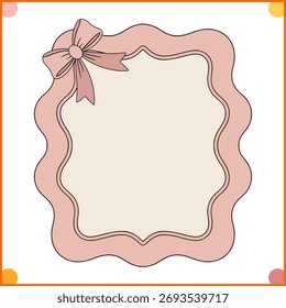 Pink scallop frame with a ribbon bow Vector Clipart, Delicate scalloped Border illustration