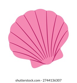 Pink scallop seashell. Vector flat style isolated. Simple marine. perfect for summer branding, beach flyers, and ocean themed stickers, summer or nautical designs, coastal decor.