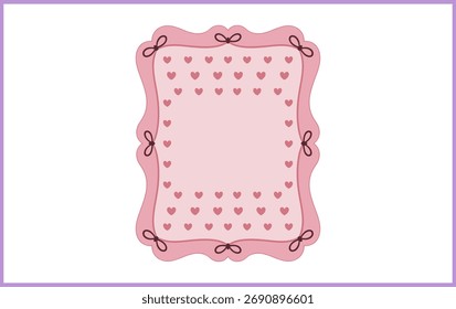 Marco festoneado rosado con el Vector de los corazones, Clipart del borde del arco de la coqueta