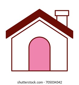 pink and scarlet red sections silhouette of house with chimney vector illustration