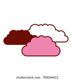 pink and scarlet red sections silhouette with set of clouds vector illustration