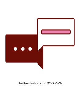 pink and scarlet red sections silhouette with set of speech square with ellipsis symbol and bar vector illustration