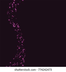 Pink scattered chaotically confetti stars on a dark maroon background. Luxury festive background. Element of design. It is suitable for business cards, banners, posters. Vector illustration, EPS 10.