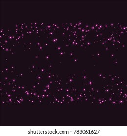 Pink scattered chaotically confetti stars on a dark maroon background. Luxury festive background. Element of design. It is suitable for business cards, banners, posters. Vector illustration, EPS 10.