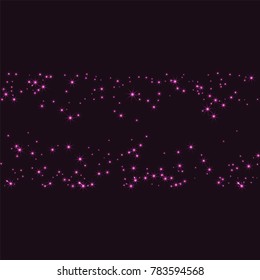 Pink scattered chaotically confetti stars on a dark maroon background. Luxury festive background. Element of design. It is suitable for business cards, banners, posters. Vector illustration, EPS 10.