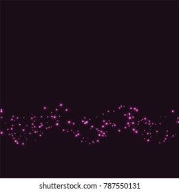 Pink scattered chaotically confetti stars on a dark maroon background. Luxury festive background. Element of design. It is suitable for business cards, banners, posters. Vector illustration, EPS 10.