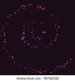 Pink scattered chaotically confetti stars on a dark maroon background. Luxury festive background. Element of design. It is suitable for business cards, banners, posters. Vector illustration, EPS 10.