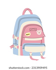 Pink school backpack concept. University, college or school. Education and training. Trendy accessory. Poster or banner. Cartoon flat vector illustration isolated on white background