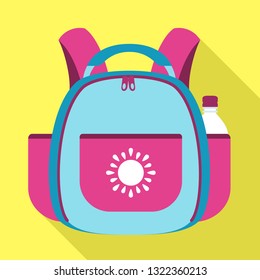 Pink school backpack icon. Flat illustration of pink school backpack vector icon for web design