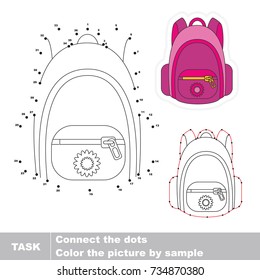 Pink School Bag Backpack. Dot to dot educational game for kids.