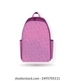 Pink school bag. Backpack for educational or travel elements isolated on white background. Vector illustration