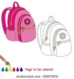 Pink school bag to be colored, the coloring book to educate preschool kids with easy kid educational gaming and primary education of simple game level of difficulty.
