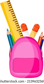 Pink school bag, illustration, vector on a white background.