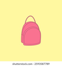 Pink school bag vector illustration on yellow background. Back to school