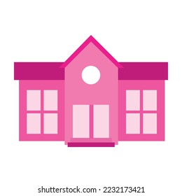 Pink School building vector icon illustration with geometric simple flat art style, isolated on white background.