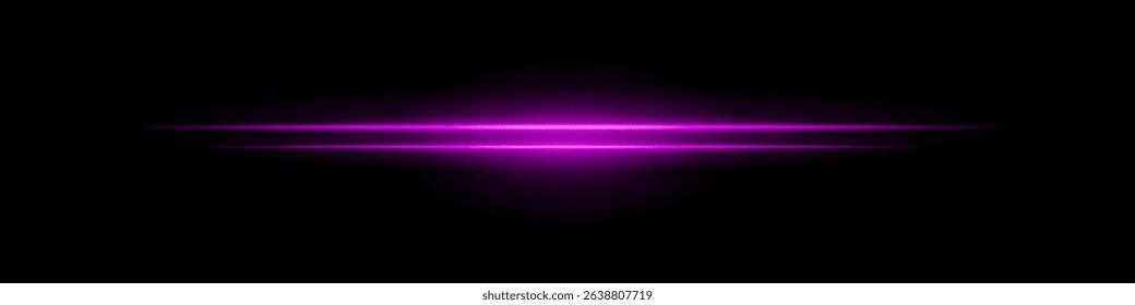 Pink sci-fi beam. Two horizontal glowing lines with central bright core and radial fade. Dark background gives tech feel. Suitable for energy, laser, futuristic design.