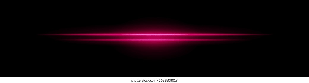 Pink sci-fi beam. Two horizontal glowing lines with central bright core and radial fade. Dark background gives tech feel. Suitable for energy, laser, futuristic design.