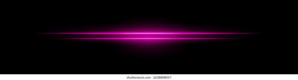 Pink sci-fi beam. Two horizontal glowing lines with central bright core and radial fade. Dark background gives tech feel. Suitable for energy, laser, futuristic design.