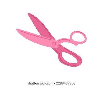 Pink scissors concept. Element for cutting paper and fabric. Atelier or seamstress inventory for production of clothing. Sticker for social networks and messengers. Cartoon flat vector illustration