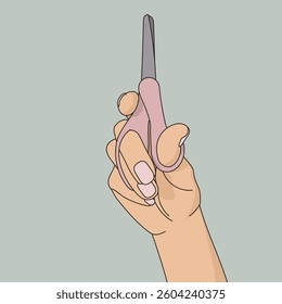 Pink scissors in hand vector illustration