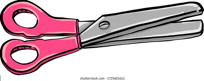Pink scissors, illustration, vector on white background