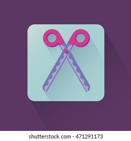 Pink Scissors Light Blue Icon on a Dark Purple Background