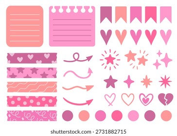 Conjunto de Elementos de etiqueta engomada de libro de recuerdos y planificador rosa 