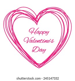 Pink Scribble Hand Drawn Heart on purple background, vector illustration 