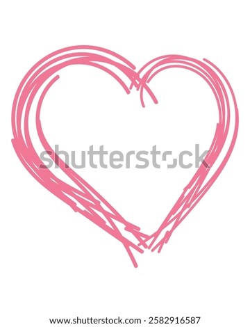 Pink Scribble Heart, Hand Drawn Doodle Heart, Valentine's Day,  Icon, Grunge, Sketch, Isolated, Vector