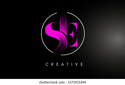 Pink SE Brush Stroke Letter Logo Design. Pink Paint Logo Leters Icon with Elegant Circle Vector Design.